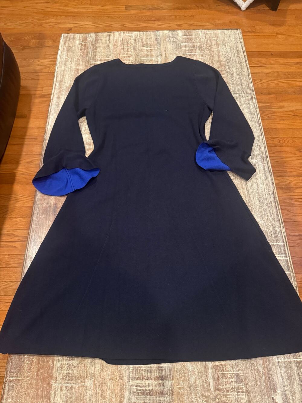525 America Navy Blue Contrast Bell Sleeve Knit Fit & Flare Dress Sz L
